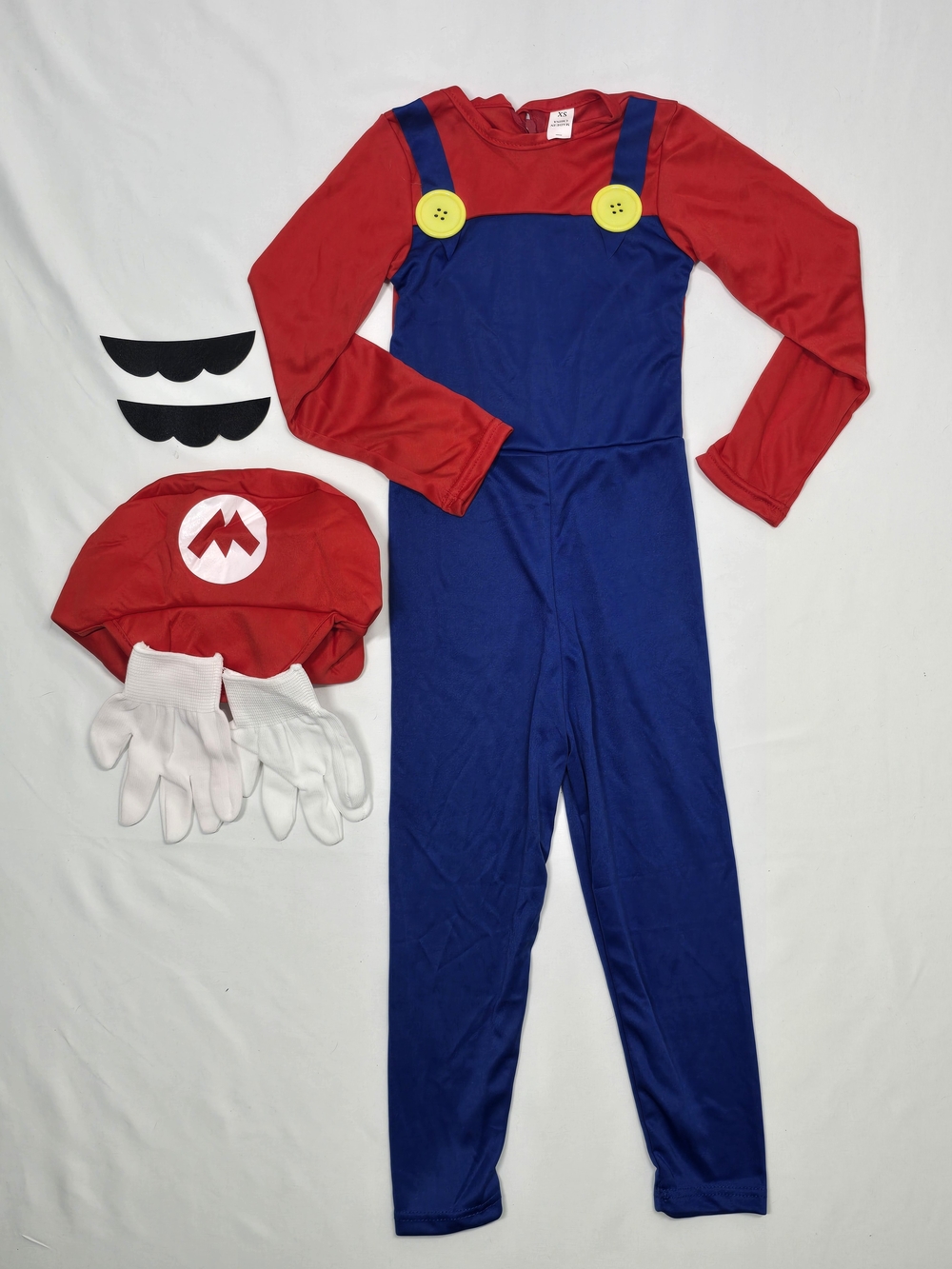 Kids Super Mario Costume Size XS Complete Set with Hat Gloves and Mustache